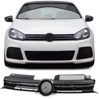 Kühlergrill Sportgrill Grill mit Chrom Leiste in Schwarz Glanz für VW Golf 6 VI auch GTI 08-13