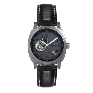 Reign Impaler Montre semi-squelette à bracelet en cuir - Gris/noir