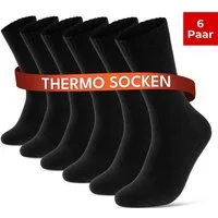 sockenkauf24 Thermosocken 6, 12, 24 Paar warme Wintersocken Damen & Herren Vollfrottee (Schwarz, 6-Paar, 39-42) aus Baumwolle mit Pique Komfortbund