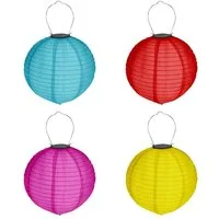 HAC24 LED Lampion 4x Deko Lampenschirm Lampe Party Garten Kugel Laterne, LED fest integriert, Kaltweiß, Bunt, Solar, Ø 20 cm, mit Haken zum Aufhängen