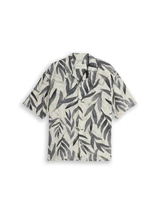 Denim Tom Tailor - Loose Fit Resort Kurzarmhemd mit Muster white black watery leaf print - Gr. - L