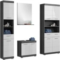 welltime Badmöbel-Set Siena, 4 teilig, bestehend aus:, (Set, 4-St., TOPSELLER), Hochschrank, Waschbeckenunterschrank, Badspiegel, Hochschrank breit