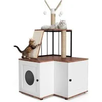 GarveeMore Katzentoilette mit Katzenbaum,2in1 Katzenturm für Hauskatzen, versteckte Katzentoilette mit Kratzbaum,hängenden Bällen,124cm