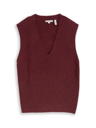 Tom Tailor - Pullunder mit V-Ausschnitt preppy plum melange - Gr. - XL