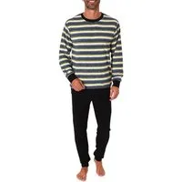Normann Pyjama Herren Frottee Schlafanzug lang, Pyjama mit feinem Ringel-Muster