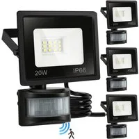 Clanmacy LED Flutlichtstrahler LED Fluter mit Bewegungsmelder 4X 20W Außenleuchte Kaltweiß Spotlight