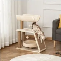 PawHut Kratzbaum Katzenkratzbaum Klein 76 cm Katzenbaum mit Spielball, Bett, für Katzen bis 5 kg, Hellbraun