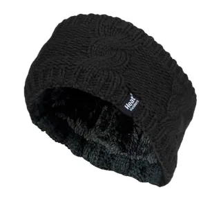 Damen Kabel gestrickt Fleece gefüttert Thermal Winter Ohrwärmer Stirnband