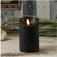MARELIDA LED-Kerze Rustik Optik Echtwachs flackernd H: 12,5cm D: 7,5cm Timer schwarz