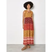 Apricot Maxikleid Patchwork-Maxikleid mit Blumen- und Paisley-Muster