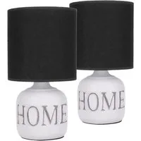 BRUBAKER Nachttischlampe 2er Set Tischlampe Home Weiß, Heimat, ohne Leuchtmittel, 2x Tischleuchte mit gewölbtem Keramikfuß und Stoffschirm, Höhe 30,5 cm