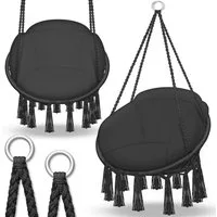 tillvex Hängesessel tillvex® Hängesessel Hängestuhl Hängeschaukel Hängekorb Hängesitz (Set, Hängesessel, Kissen, 4 Seile mit 2 Stahlringen), Kissen
