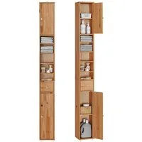 SoBuy Hochschrank BZR34 Badezimmerschrank Hochschrank Schmal Badschrank für kleine Bäder Badkommode, mit verstellbare Ablagen Platzsparender, Waschbecken, WC