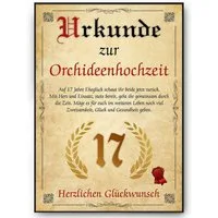 Tigerlino Poster Urkunde zum 17. Hochzeitstag Geschenk 17. Jahrestag Karte Ehepaar, Orchideenhochzeit