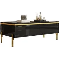 SeedWave Lowboard Wohnzimmerset mit Hochglanzfronten, 170cm TV-Schrank, 100cm Couchtisch, griffloser Sofatisch mit Schubladen, Metallfüßen