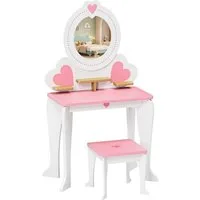 TLGREEN Schminktisch, 2-in-1 Kinderschminktisch mit Spiegel (Puppenschminktisch & Schreibtisch Mädchen, 50x33x91cm, Spielzeug für Mädchenab 3 Jahre), Kinder Makeup Tisch Rosa mit Stuhl