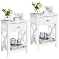 Yaheetech Nachttisch 40 x 30 x 55 cm (2er-Set), Beistelltisch mit 1 Schublade und Ablagefach, X-förmige Stützbeine