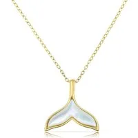 Made by Nami Kette mit Anhänger Damen mit Perlmutt Anhänger aus Chirurgischem Edelstahl, Hypoallergen Wasserfester Schmuck - Walflosse, Herz oder Schmetterling