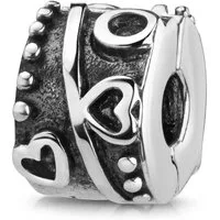 Materia Bead Stopper Clip Herzen Punkte antik oxidiert 1358, 925 Sterling Silber, geschwärzt