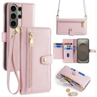 betterfon Handykette für Samsung Galaxy Leder Umhänge Hülle mit Kartenfächer, 5 Kartenfächer + verstellbare Kette & Standfunktion mit TPU-Schutz