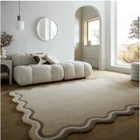 FLAIR RUGS Wollteppich LEO SCALLOP BORDER, rechteckig, Höhe: 8 mm, Wolle Border Teppich, mit Muschelsaumkante