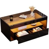 Merax Couchtisch Sofatisch Beistelltisch mit LED-Beleuchtung und Glasplatte (1-St., 100*50*40cm), Wohnzimmertisch Satztisch mit Hochglanz-Schubladen und Fernbedienung