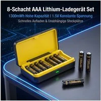 AIMAX AAA Akku wiederaufladbar 1,5V Lithium 8er Set mit Ladegerät Batterie, 8er Set mit Ladegerät & Aufbewahrungsbox