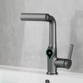 Waterfall Temperature Digital Display Basin Faucet Lift Up Down Stream Sprayer Hot Cold Water Sink Mixer Wash Tap For Ba