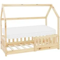 ML-DESIGN Spielbett Hausbett Kinderbett inkl. Lattenrost kreativ Bodenbett für Kinder, Abenteuerbett zum Spielen mit Rausfallschutz Kiefer Natur Himmelbett