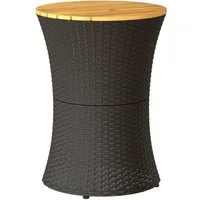 vidaXL Gartentisch Garten-Beistelltisch Trommelform Schwarz Poly Rattan Massivholz (1-St)