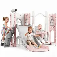 GarveeMore Rutsche Kinderrutsche mit Schaukel,Kleinkind Spielplatz für drinnen & draußen, Babyrutsche mit Schaukel für Garten und Innenbereich,144 × 150 × 93 cm