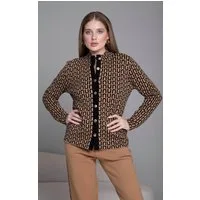 Passioni Strickjacke mit geometrischem Muster in Kamel und Schwarz und goldenen Knöpfen
