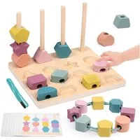 CLTYQ Lernspielzeug Montessori Spielzeug Holz Sortier & Stapelspielzeug,Fädelspiel, Bausteine Sortierspielv - Lernspielzeug für Kleinkinder
