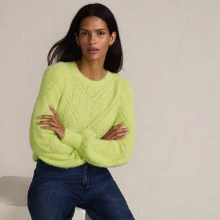 Ajourpullover aus Wimperngarn, Damen,  Grün, Baumwoll-Mischung/Nylon-Mischung, by Lands' End