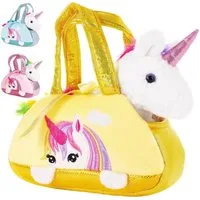 BRUBAKER Kuscheltier Einhorn Tasche Regenbogen 20 cm (1-St., Plüschtier in Handtasche), Glitzer Stofftier