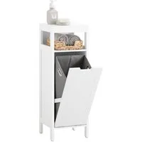 SoBuy Wäscheschrank BZR122, Badezimmerschrank mit Wäschekorb, Badezimmer Badschrank mit Wäschesack Wäschesammler Wäschekorb Wäschetruhe Weiß