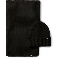 Calvin Klein Jeans Strickmütze Monogram Rib Scarf Beanie Set mit Logopatch