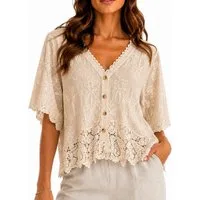 Mississhop Shirtbluse Damen Bluse 100 % Baumwolle – Lochstickerei, Stickerei, S/M