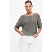 comma Kurzarmpullover Strickpullover Melierter Pullover aus Ajourstrick