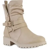 VAN HILL 841452 Bikerboots Damen Leicht Gefütterte Biker Boots Stiefeletten Schnallen