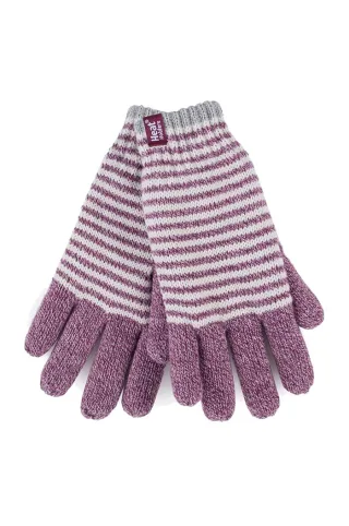 Heat Holders - Gestreifte, mit Fleece gefütterte Thermohandschuhe für Damen