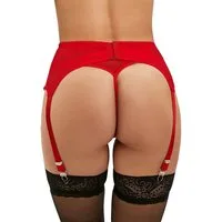 Lau-Fashion Strapsgürtel Strumpfhalter Unterwäsche Dessous Hüfthalter Strapse String Tanga S/XL
