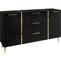 yourhouse24 Kommode ONYX goldenen Beinen Sideboard Hochglanz Push-Open / Goldgriffe 158 cm