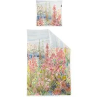 Irisette Bettwäsche Irisette Wave Mako-Satin Bettwäsche 135x200 Blumenwiese rosa hellblau, Mako-Satin, 2 teilig, für Sommer und Winter