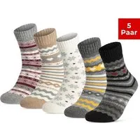 sockenkauf24 Thermosocken Damen Wintersocken warme Wollsocken Vollfrottee mit Komfortbund 5 Paar warme Haussocken - 37800