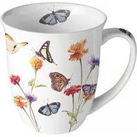 Ambiente Luxury Paper Products Becher Porzellan, Schmetterling, Garten, Mug, Butterfly Kollektion, 1-tlg., Porzellan Becher 0,4 L Schmetterlingsgarten weiß, Blumen, Pflanzen, Tiere Schmetterlinge Motiv, Tasse, Tee/Kaffee - Ideal Als Geschenk