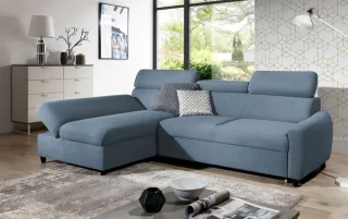 Ecksofa Schlafsofa Sofa ANTON XS in Stoff Esito Hellblau Ottomane Links
