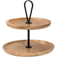 Levandeo® Etagere, Etagere 2 Etagen H35cm Mango Holz Schwarz Natur Servierplatte