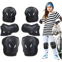 Ikonka Protektoren-Set Protektorenset Knie Ellenbogen Handgelenk Skates Bike Scooter Schwarz (Schutzset für Skate Bike Scooter Roller Inlineskates 6-teilig, 6-teiliges Schutzset Knie Ellenbogen Handgelenk Skates Bike Scooter), Ergonomisch gepolstert,