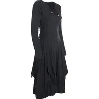 Vishes Midikleid Langes Langarm Bio Ballonkleid einfarbig mit Schnürung V-Ausschnitt Hippie, Elfen, Festag, Style